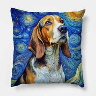 Beagle Dog Breed Painting in a Van Gogh Starry Night Art Style Pillow