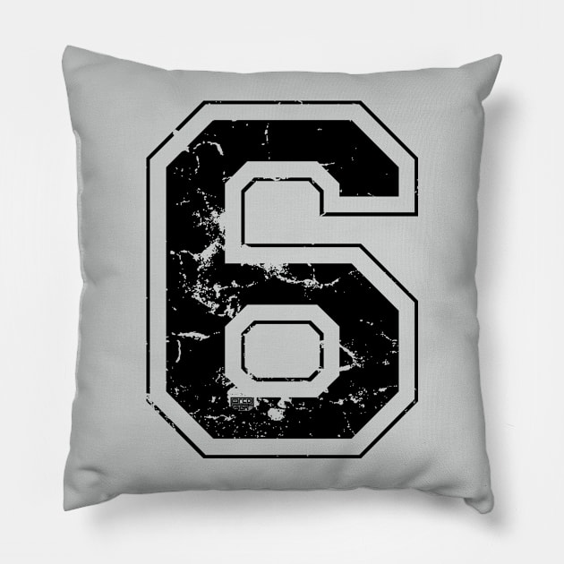 Number 6 Six Black Jersey Sports Athletic Player Pillow by porcodiseno