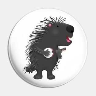 Cute funny porcupine playing banjo cartoon Pin