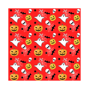 Spooky Halloween Pattern on Red Background T-Shirt