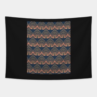 Art Deco Pattern in Blue & Coral Tapestry