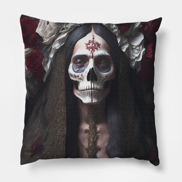 Painting of Santa Muerte Pillow by metamorfatic