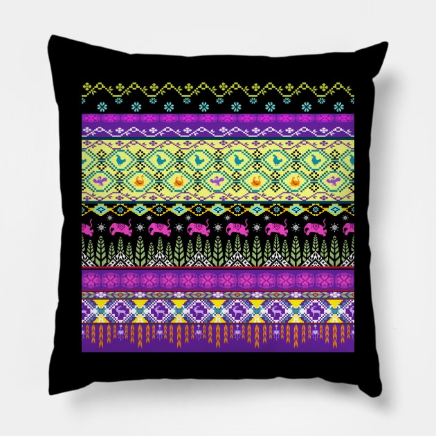 Cross stitch work ethnic pattern Pillow by Chom Art Studio