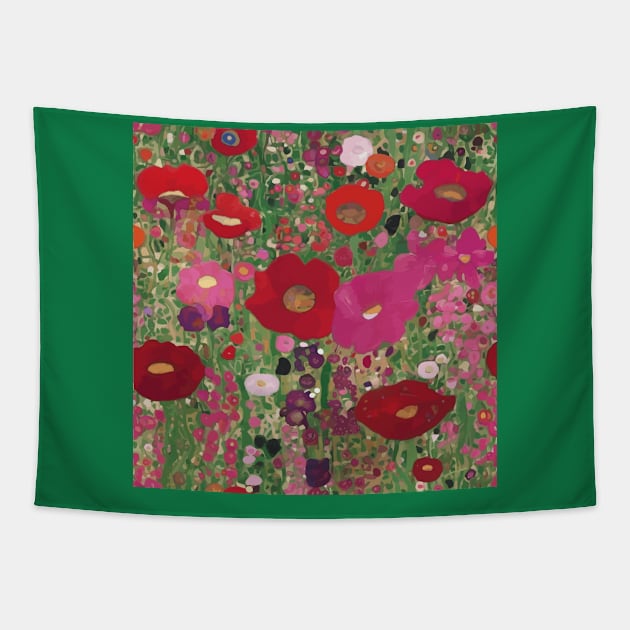 Red and Pink Flower Garden Tapestry by bragova