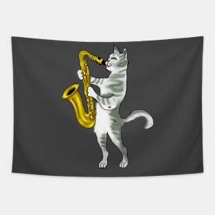 Funny Cat Lovers Saxophone Gift Tapestry