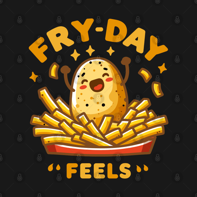 Fry Day Feels | Cute potato with text Friday feels | Funny Potato Puns by Nora Liak