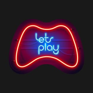 Colorful Neon Let's Play Sign with Game Controller T-Shirt