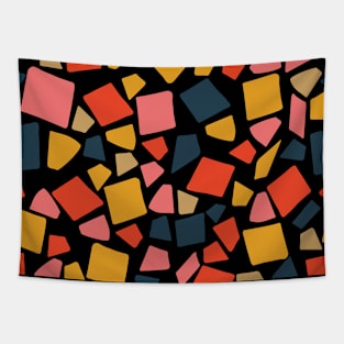 Terrazzo Pattern, Red Navy Mustard Color Pattern Tapestry