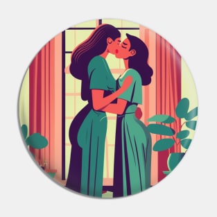 Retro Illustration of Lesbian Couple Pin