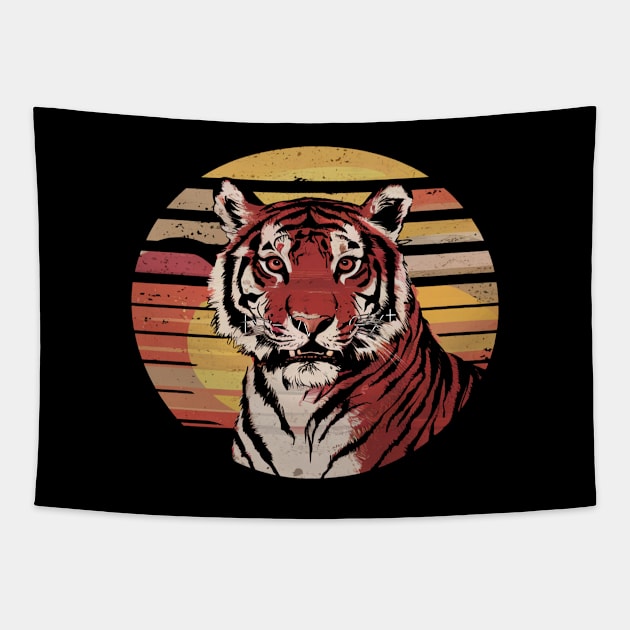 Retro tiger vintage sunset tiger lovers Tapestry by Spaceboyishere