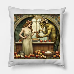 Eve and the Devil Making Apple Pie Pillow