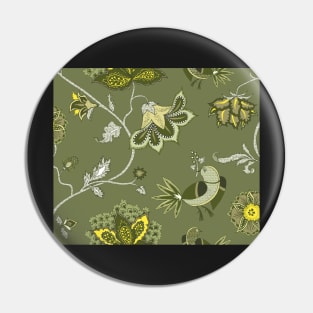 Exotic chintz with bird - green Pin