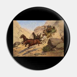 Stagecoach Under Attack - Vintage Western American Art Pin