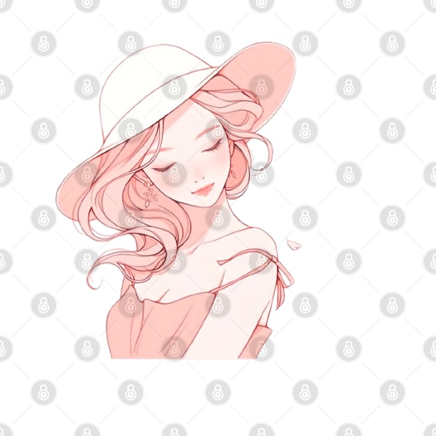 Minimalist line art pretty girl in pink by girl with pride