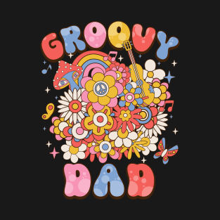 Retro Groovy Dad Peace Love Colorful Flower Bday T-Shirt