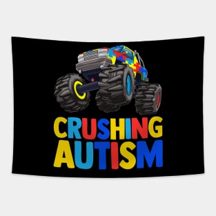 Monster Truck Crushing Austim Shirt Autism Awareness Tapestry
