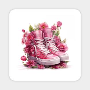 Sneakers With Pink Flowers Watercolour Painting Magnet