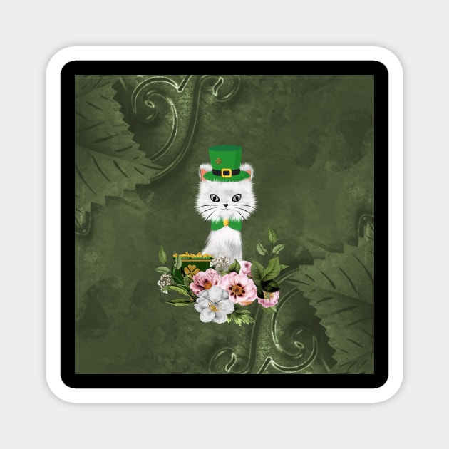 Happy st. patrick’s day, cute little cat and flowers Magnet by Nicky2342