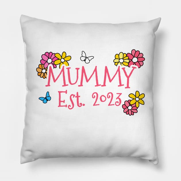 Mummy Est 2023 Mother's Day Mothering Sunday Pillow by doodlerob