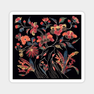 COLORFUL FLOWERS AND BLOSSOMS Antique Japanese Floral In Black Magnet