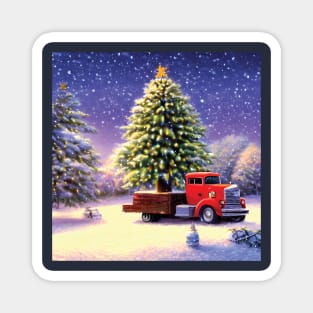 Vintage Christmas Truck on Board in Snow Magnet