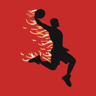 Basketball Player Dunking On Fire Black/Red T-Shirt