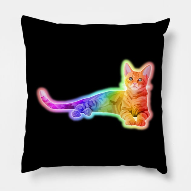 Neon Rainbow Glowing Kitten Pillow by Art by Deborah Camp