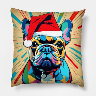 Frenchie Wearing A Santa Hat Funny Puppy Pillow