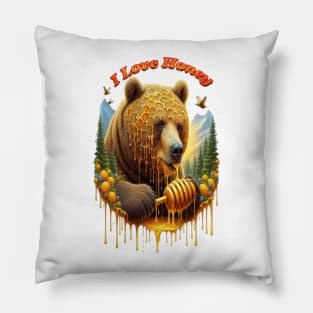 Majestic bear engaging in delightful honey Pillow