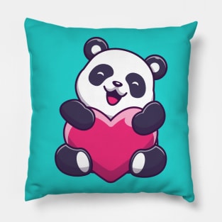 Cute Panda Holding Love Cartoon Pillow