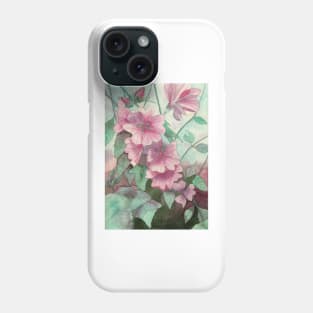 Pink hollyhocks watercolour painting Phone Case