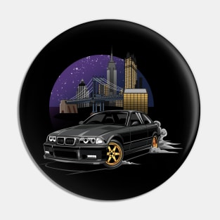 M3 E36 Illustration New York City Night Skyline Pin