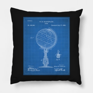 Atlas Globe Map Patent - World Traveler Teacher Classroom Art - Blueprint Pillow