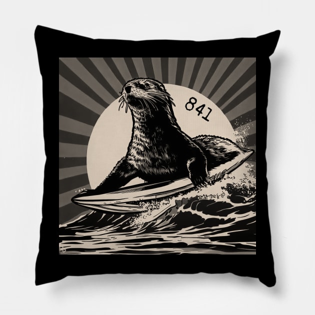 OTTER 841 Surfing Otter Santa Cruz Pillow by REDWOOD9