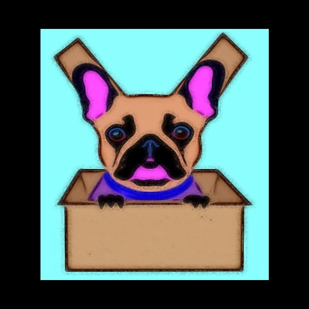 AI generated French Bulldog in cardboard box by Catbrat