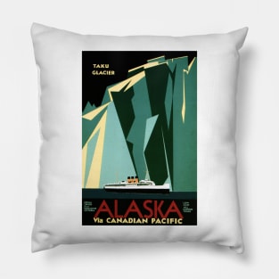 Alaska Taku Glacier Art Deco Advertisement Vintage Steamship Pillow