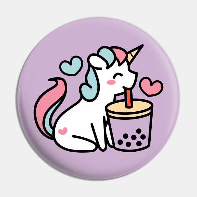 Discover Cute Unicorn Sipping Bubble Tea - Kawaii Taro Boba Tea - Boba Tea - Pin