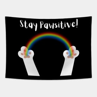 Stay Pawsitive White Paws White Text Tapestry