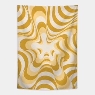 Abstract Groovy Retro Liquid Swirl Yellow Pattern Tapestry