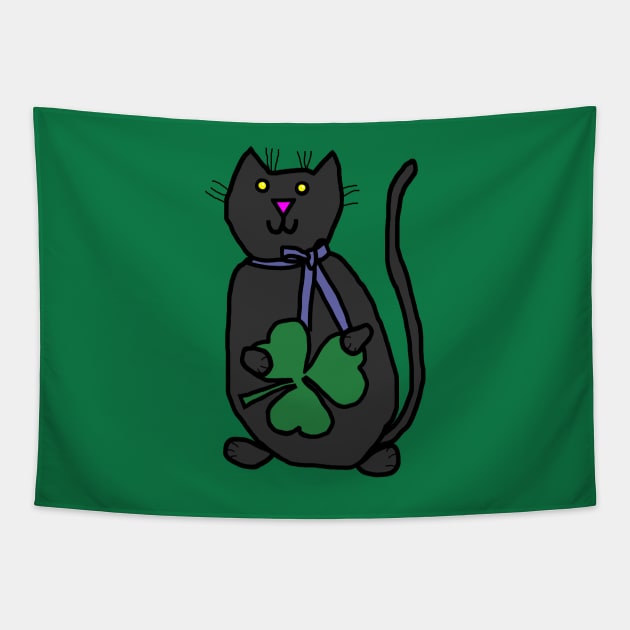 Saint Patricks Day Cat with Shamrock Tapestry by ellenhenryart