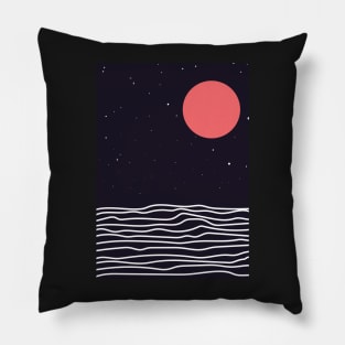 Minimalist Starry Night and Ocean waves Grapic Design Pillow