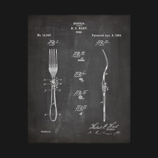 Kitchen Fork Patent - Chef Cook Country Farmhouse Art - Black Chalkboard T-Shirt