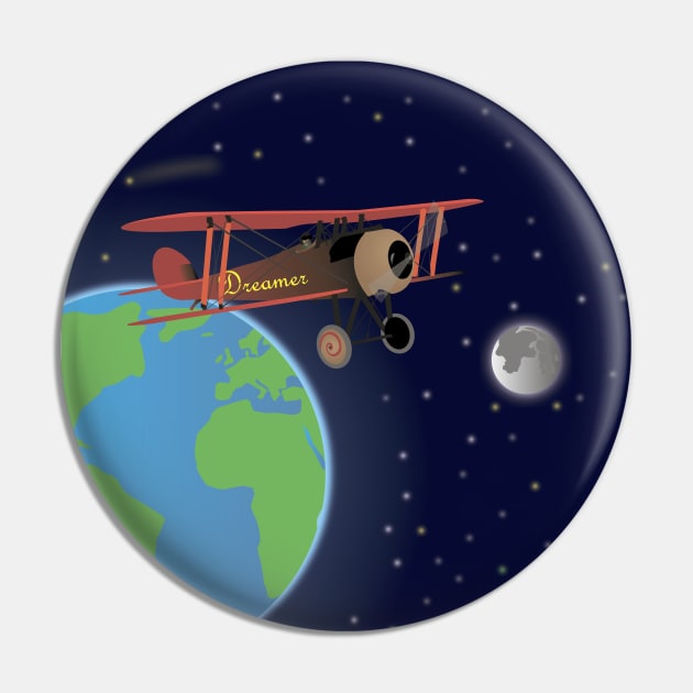 Red Biplane in Outer Space Pin by NorseTech