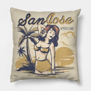 Vintage poster of Hawaiian beach girl Pillow