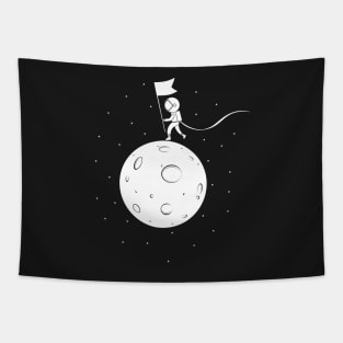 Black and White Moon Landing - White Tapestry