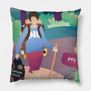 Hiking T-shirt Illustration Pillow