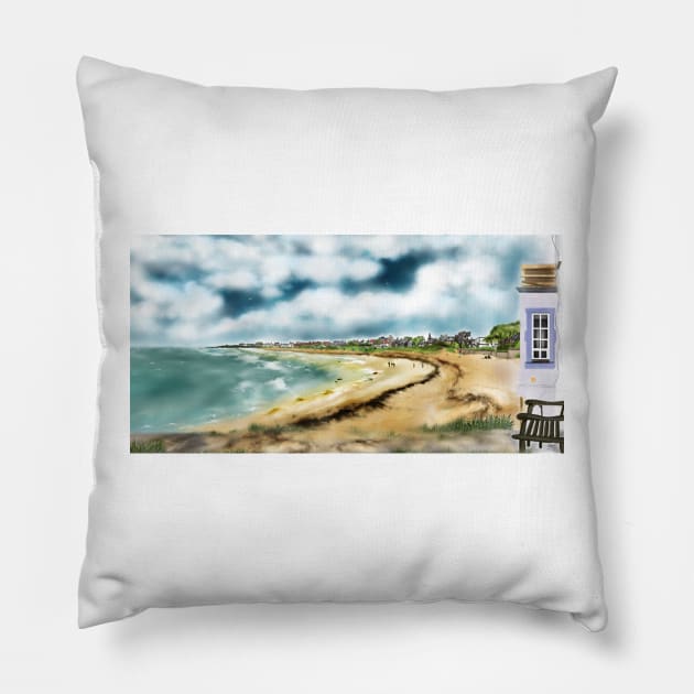 Elie Shorefront [Digital Landscape and Architecture Illustration] Scottish Seaside Towns Pillow by grantwilson