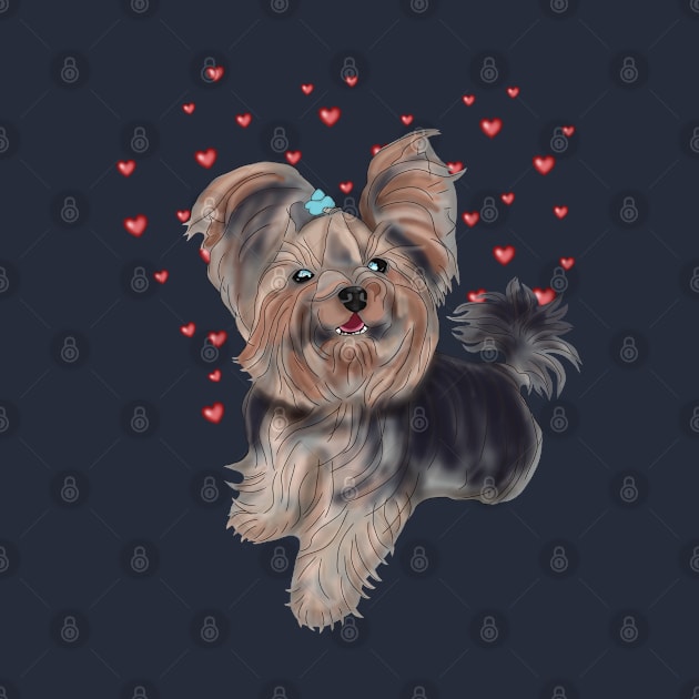 Yorkshire Terrier with hearts by KateQR