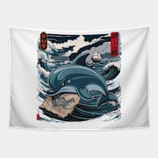 Dismal Dolphin Japanese Art Print Tapestry