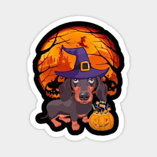 Dachshund pumpkin witch Magnet